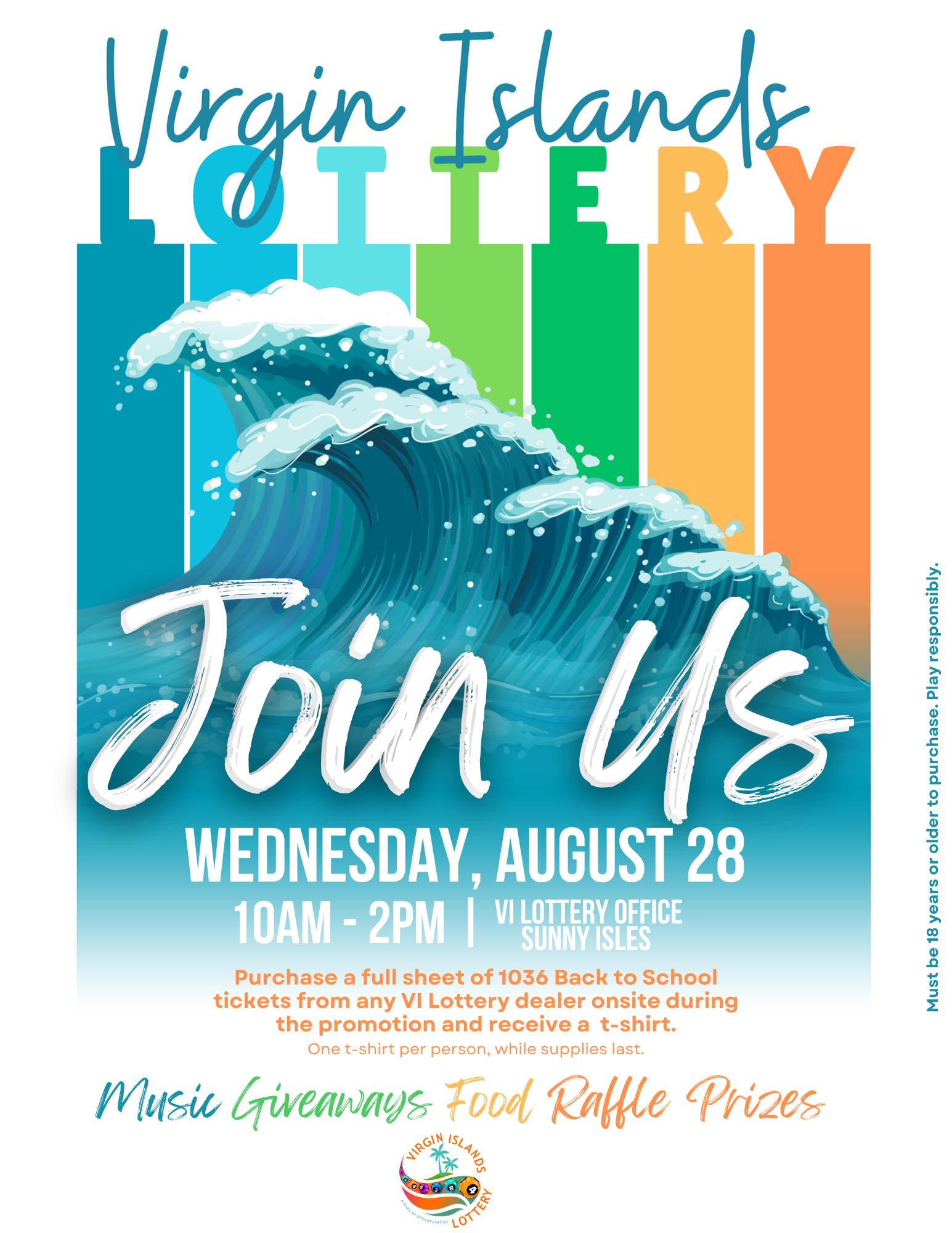 Join Us Wednesday August 28 2024 Back to School Event 10am-2pm VI Lottery Office Sunny Isles