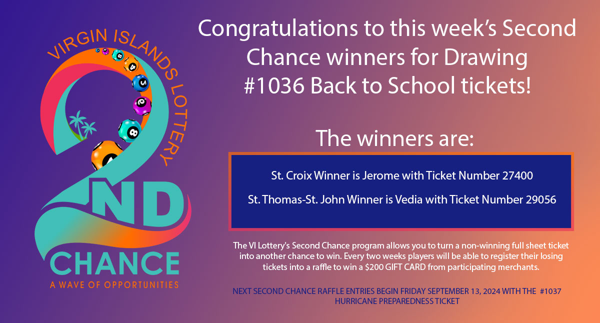 Congratulations to this week’s Second Chance winners for #1036 Back to School Ticket